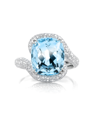 SLAETS Jewellery One-of-a-kind Aquamarine and Diamonds, 18Kt White Gold Ring (watches)